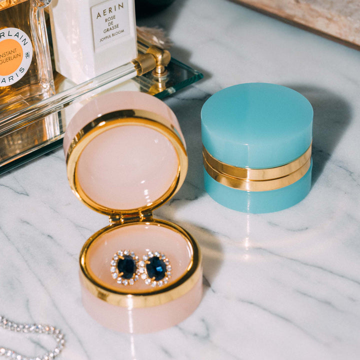Small Round Opaline Glass Box Pink