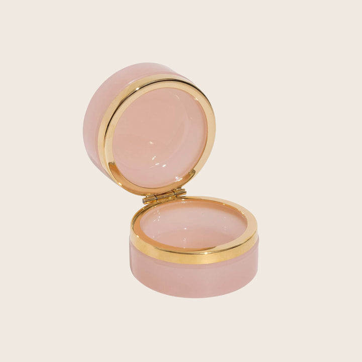 Small Round Opaline Glass Box Pink