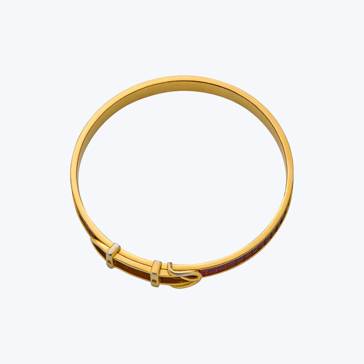 Hermès YG Leather Belt Buckle Bangle