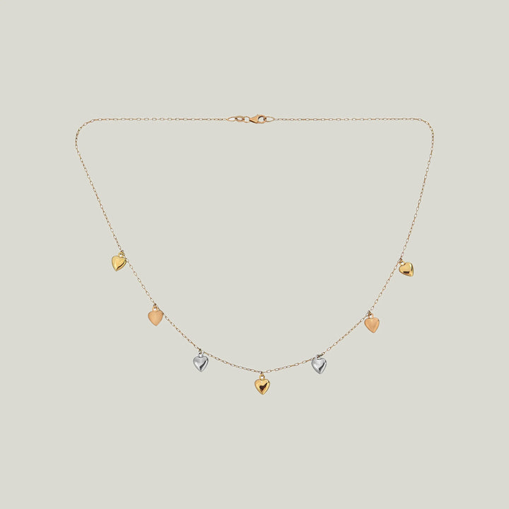 18K Tri-Color Gold Puffy Heart Chain