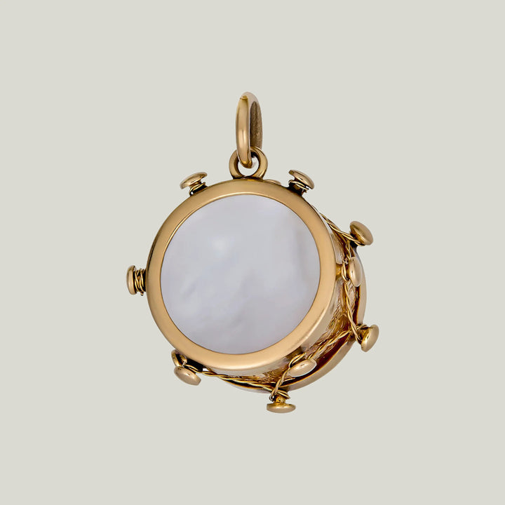 Retro 14KYG Mother-of-Pearl Drum Charm