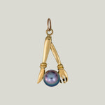 Vintage 14KYG Cultured Pearl Fork and Knife Charm