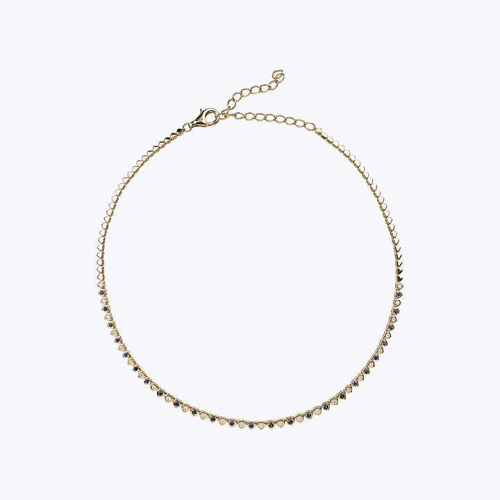 Diamond + Blue Sapphire Heart Tennis Necklace