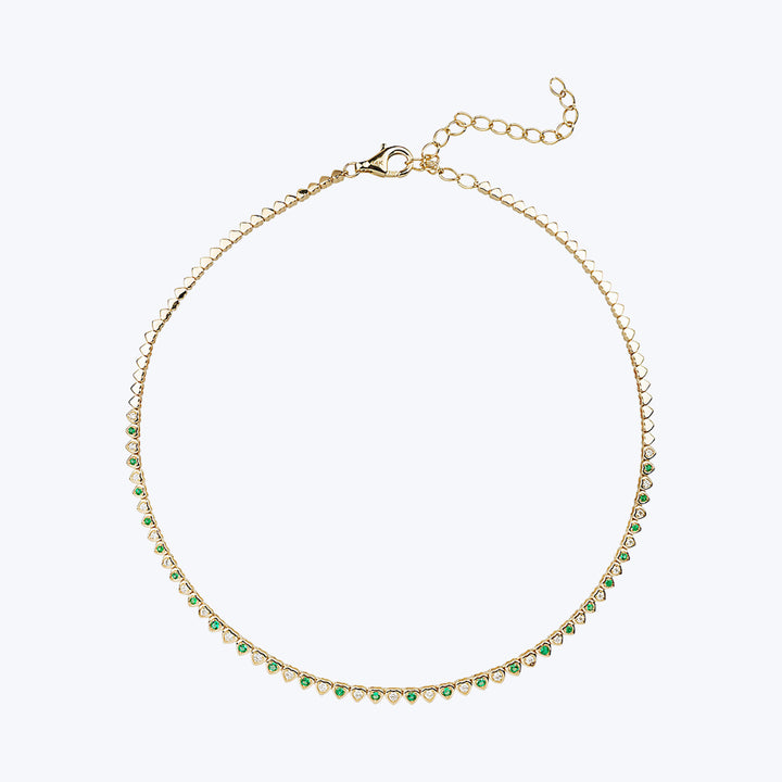 Diamond + Emerald Heart Tennis Necklace
