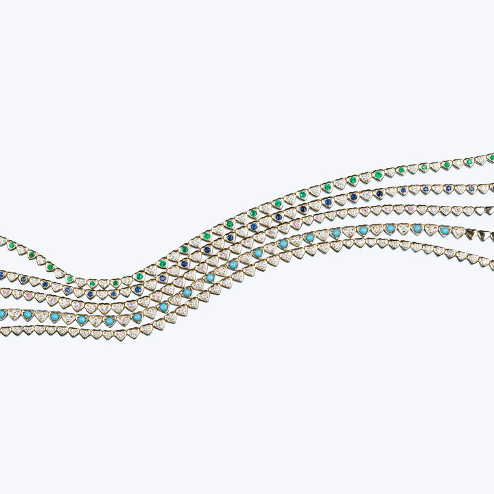 Diamond + Emerald Heart Tennis Necklace
