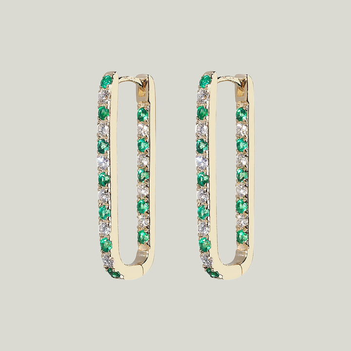 Diamond + Emerald Inside Out Large Paperclip Hoop Earring