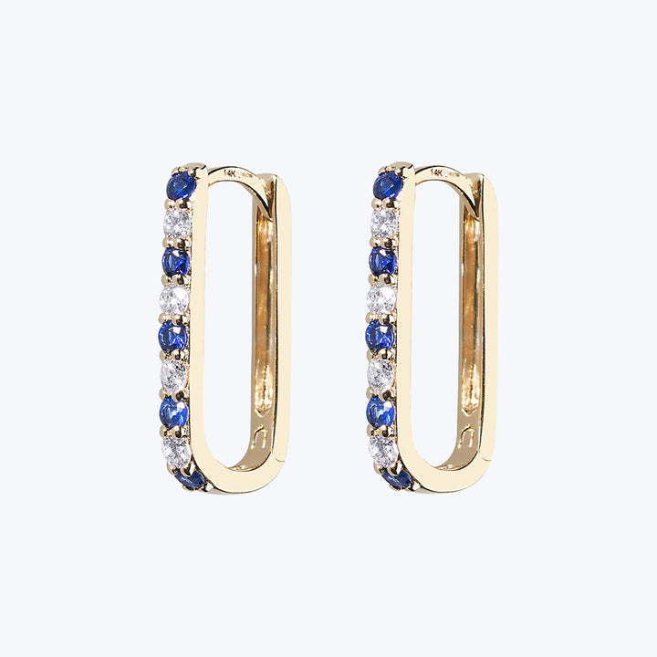 Diamond + Blue Sapphire Small Paperclip Hoop Earring