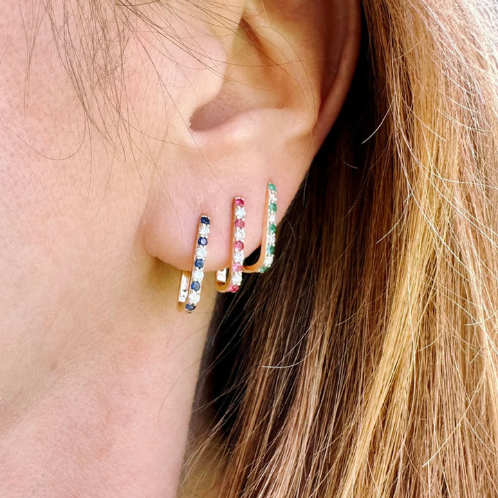 Diamond + Blue Sapphire Small Paperclip Hoop Earring