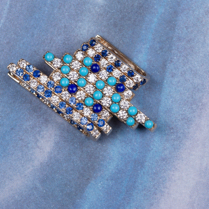 Diamond + Blue Sapphire Small Paperclip Hoop Earring