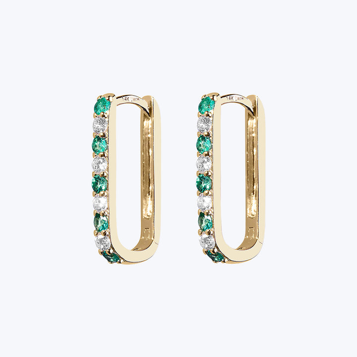 Diamond + Emerald Small Paperclip Hoop Earring