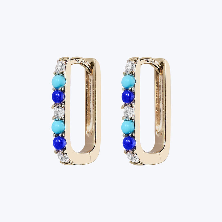 Diamond, Lapis + Turquoise Small Paperclip Hoop Earring