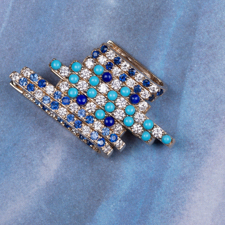 Diamond, Lapis + Turquoise Small Paperclip Hoop Earring