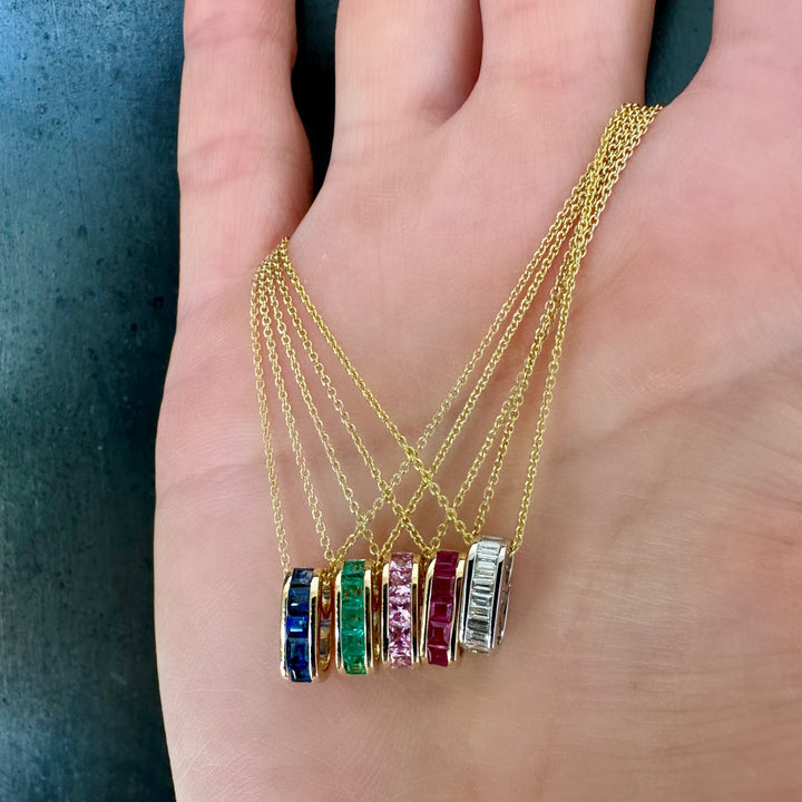 Mini Small Baguette Pink Sapphire Legend Link Necklace