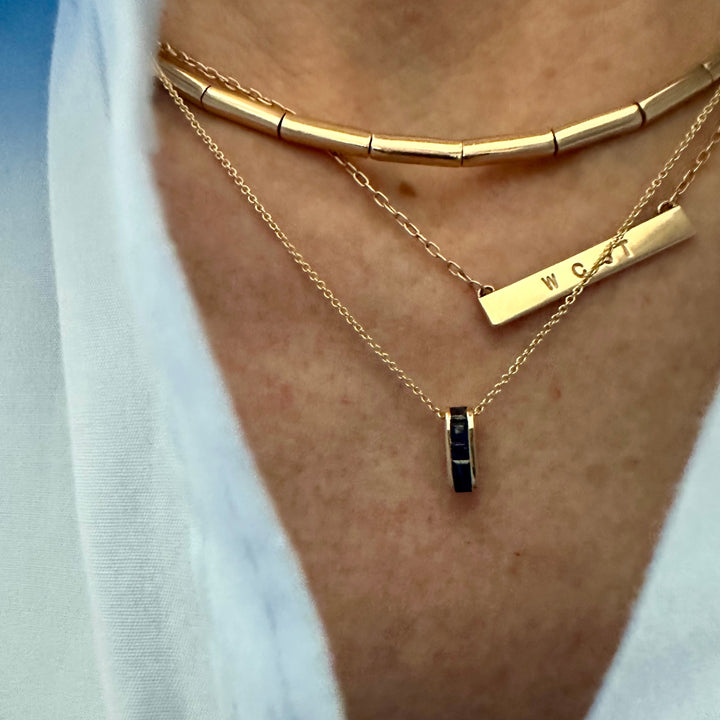 Mini Small Baguette Blue Sapphire Legend Link Necklace