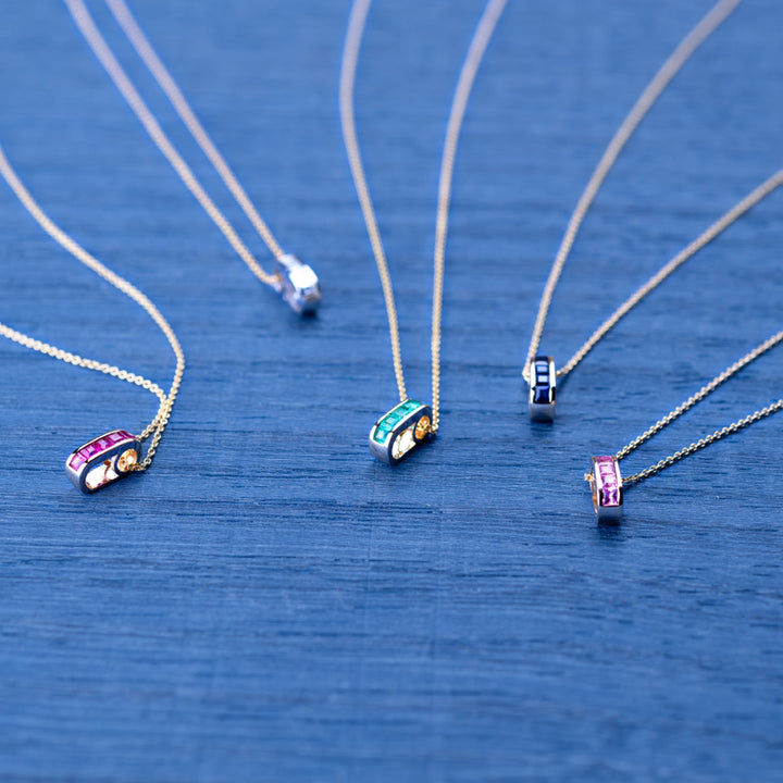 Mini Small Baguette Pink Sapphire Legend Link Necklace