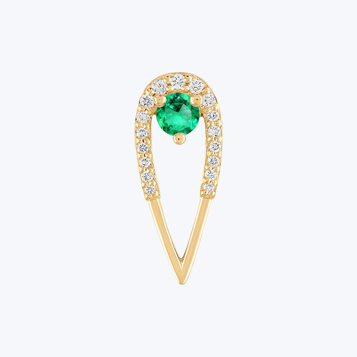 Peacock Stud Earrings, Yellow Gold, White Diamond, Emerald, Medium