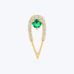 Peacock Stud Earrings, Yellow Gold, White Diamond, Emerald, Medium