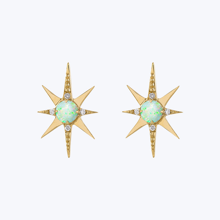 Starburst Stud Earrings, Yellow Gold, Opal, Large