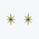 Starburst Stud Earrings, Yellow Gold, Emerald, Small