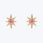 Starburst Stud Earrings, Yellow Gold, Pink Tourmaline, Small