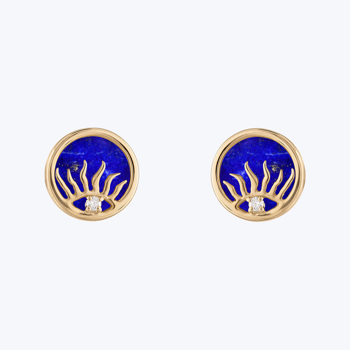 Sunrise Studs, Yellow Gold, Lapis
