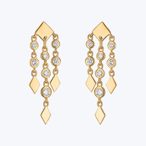 Small Shine Fringe Earrings, White Diamond