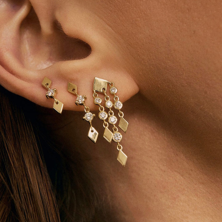 Small Shine Fringe Earrings, White Diamond