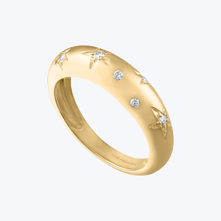 Celeste Dome Ring, Yellow Gold, White Diamonds, Small, Size 7