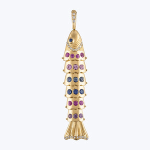Swedish Fish Pendant, Yellow Gold, Pastel, Large
