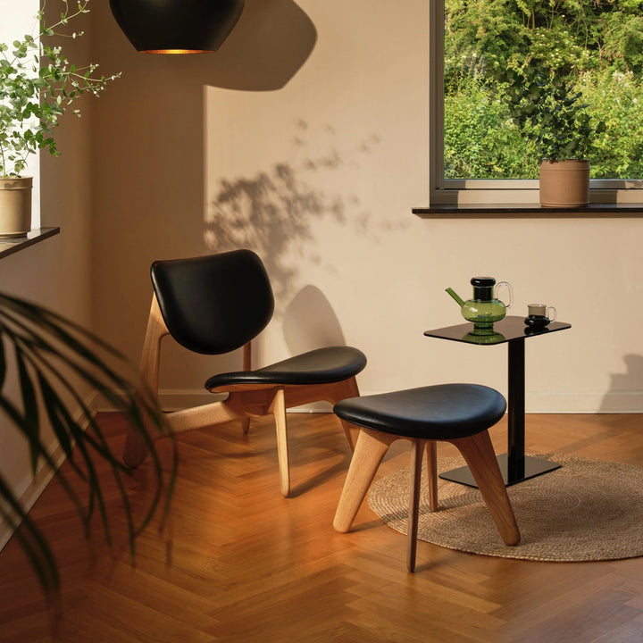 Slab Leather Ottoman Natural / Black Leather