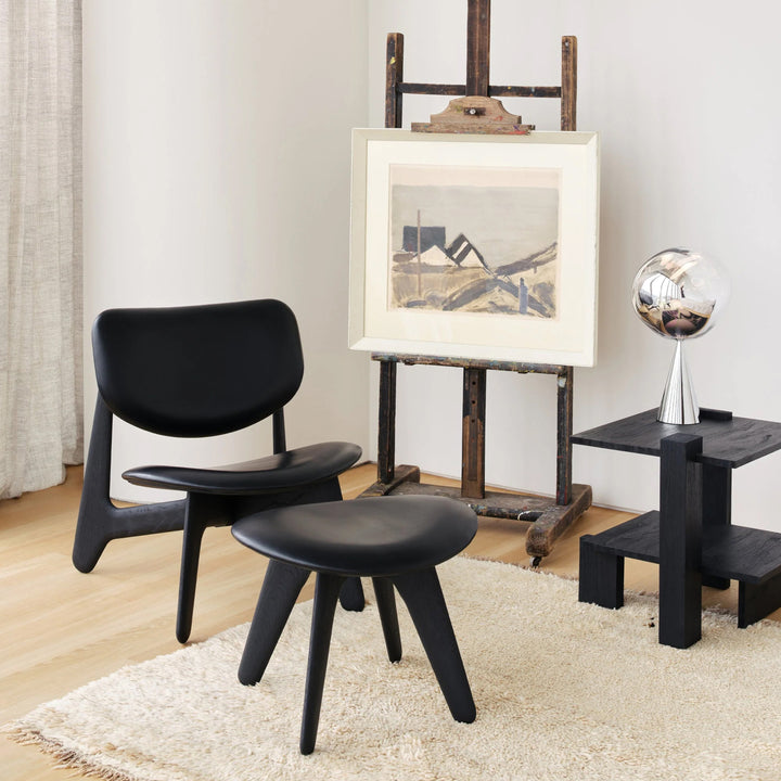 Slab Leather Lounge Chair Black / Black Leather
