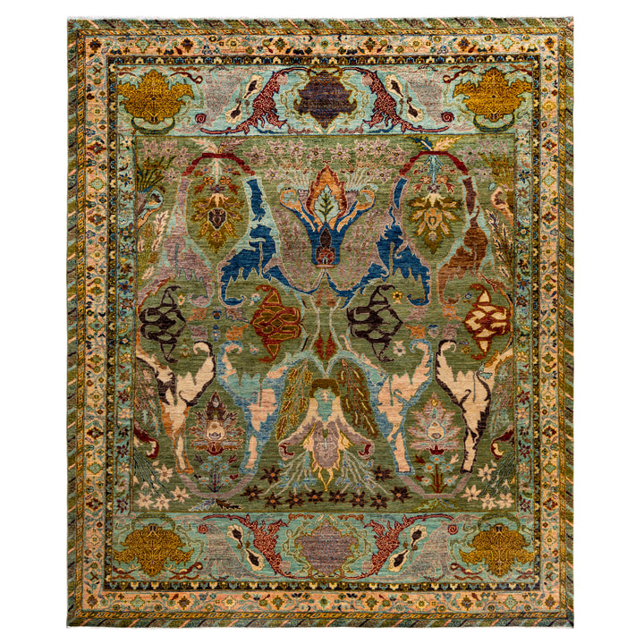 Green Soluna Traditional Wool Rug - 7'9" x 9'6"