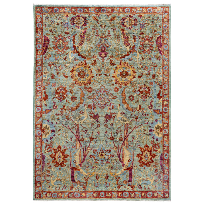 Green Soluna Traditional Wool Rug - 5'8" x 8'