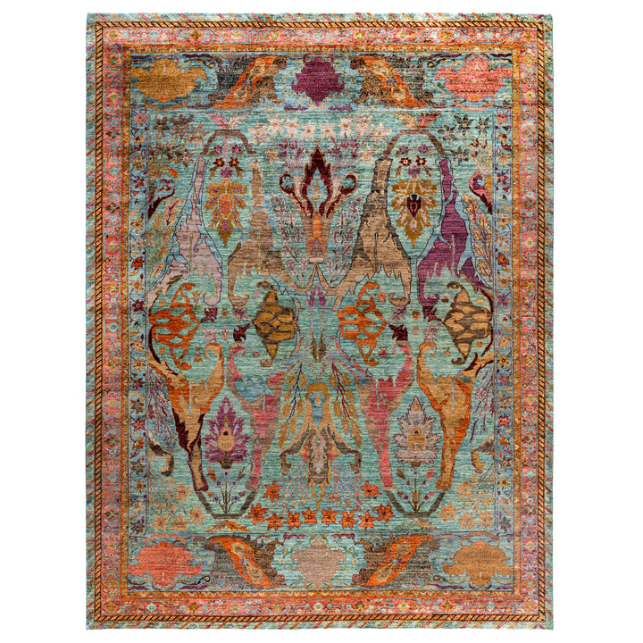 Green Soluna Traditional Wool Rug - 9'3" x 12'3"