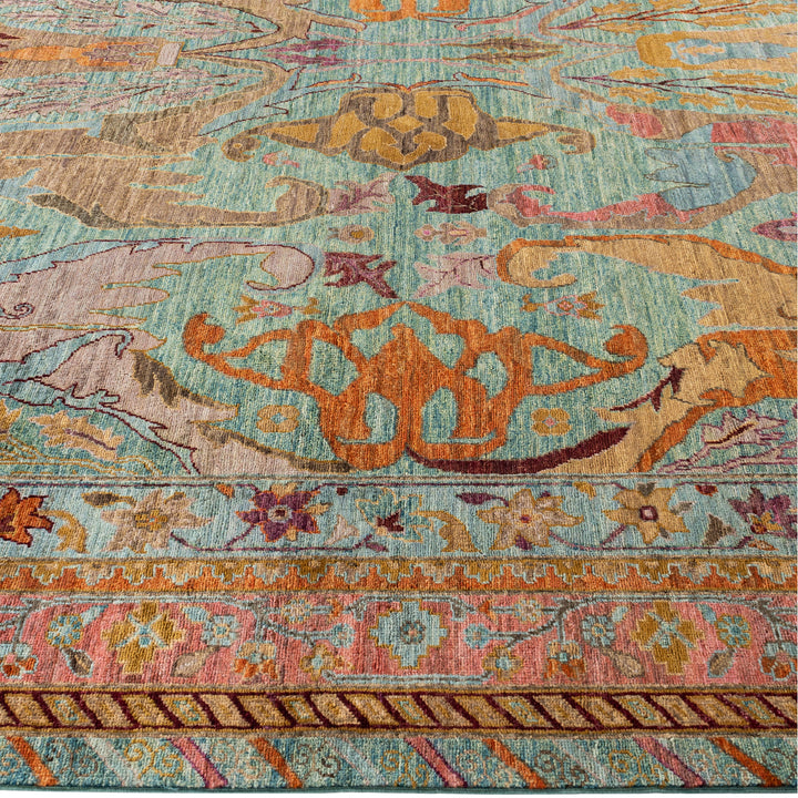 Green Soluna Traditional Wool Rug - 9'3" x 12'3"