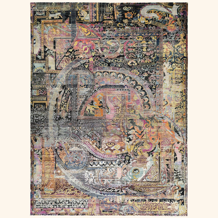 Multicolored Alchemy Traditional Silk Wool Blend Rug - 10' x 13'8"