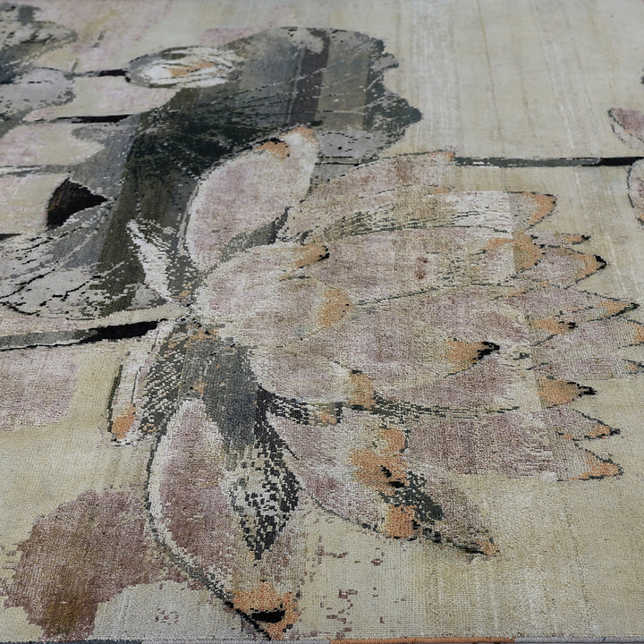 Cream Alchemy Contemporary Silk Wool Blend Rug - 7'11" x 9'10"