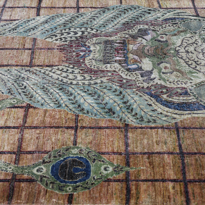 Blue Alchemy Contemporary Silk Wool Blend Rug - 4'2" x 5'2"