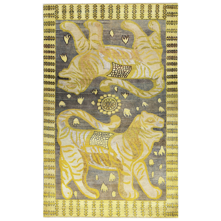 Yellow Alchemy Traditional Silk Wool Blend Rug - 3'11" x 6'3"