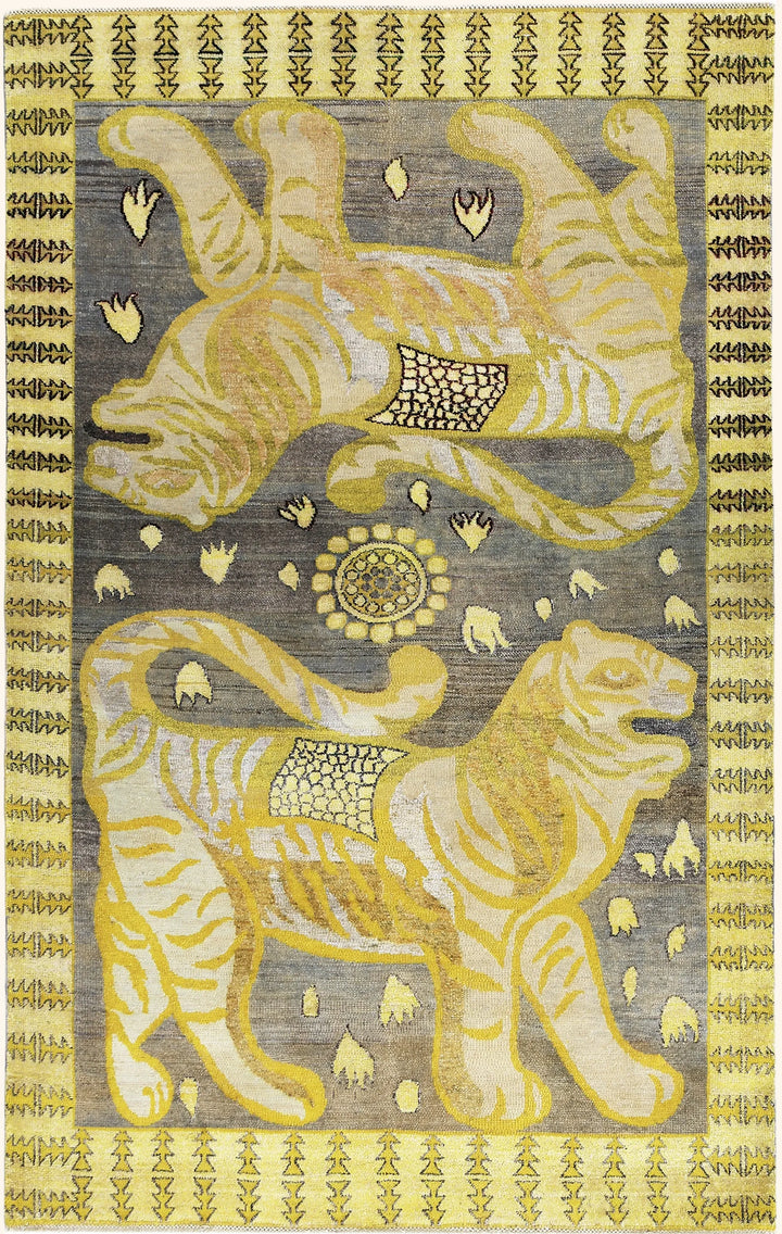 Yellow Alchemy Traditional Silk Wool Blend Rug - 3'11" x 6'3"