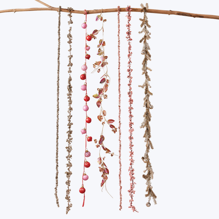 Faux Flower Garland w Pearls, Pink & Gold Color