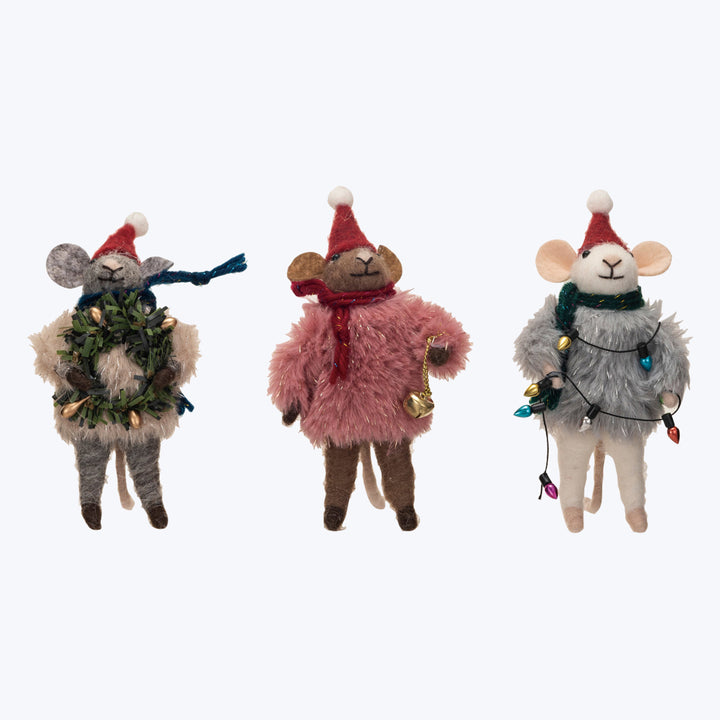 Wool Felt Mouse w Faux Fur Sweater, Assorted