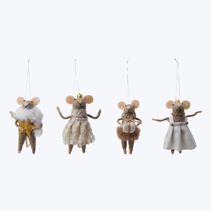 Wool Felt Mouse in Party Clothes Ornament, Assorted