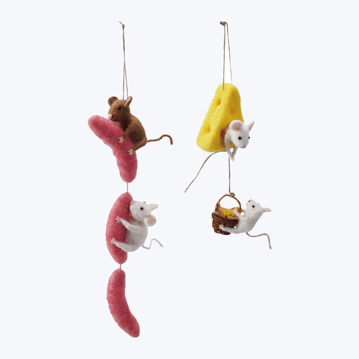 Wool Felt Mice on Food Ornament, Assorted