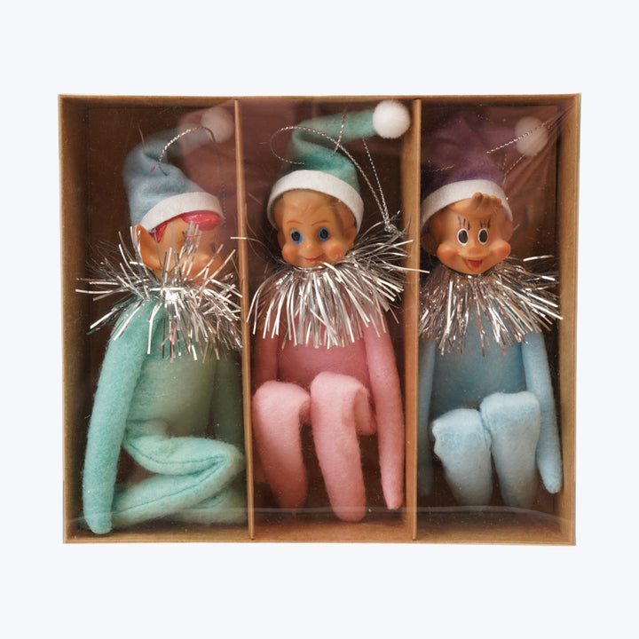 S/3 Fabric Elf Ornaments Blue & Pink
