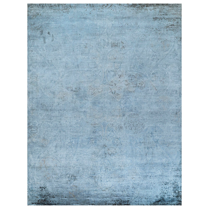 Blue Transitional Silk Rug - 9' x 12'2"