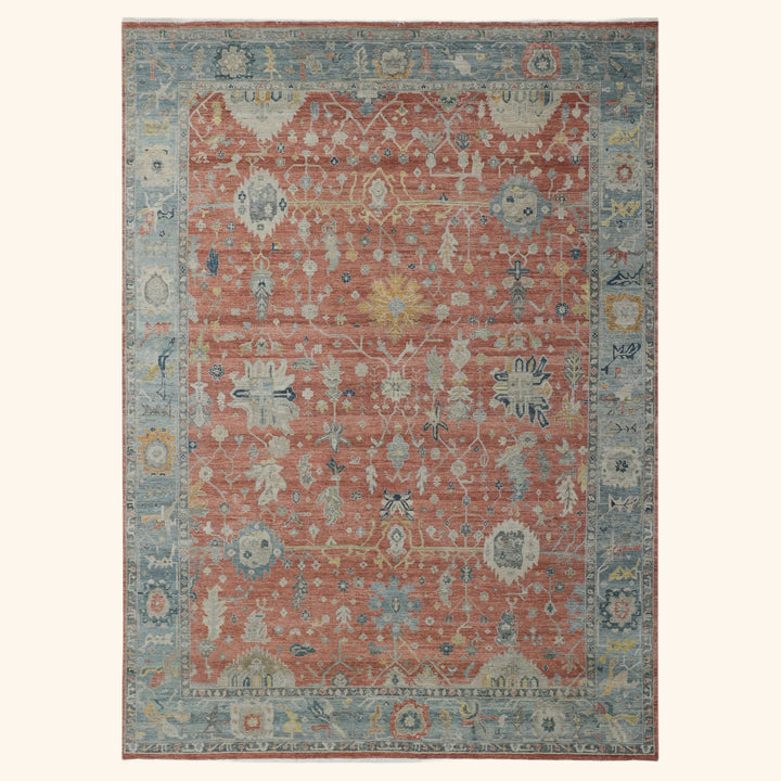 Rust Blue Antique Revival Wool Rug - 8'10" x 12'1"