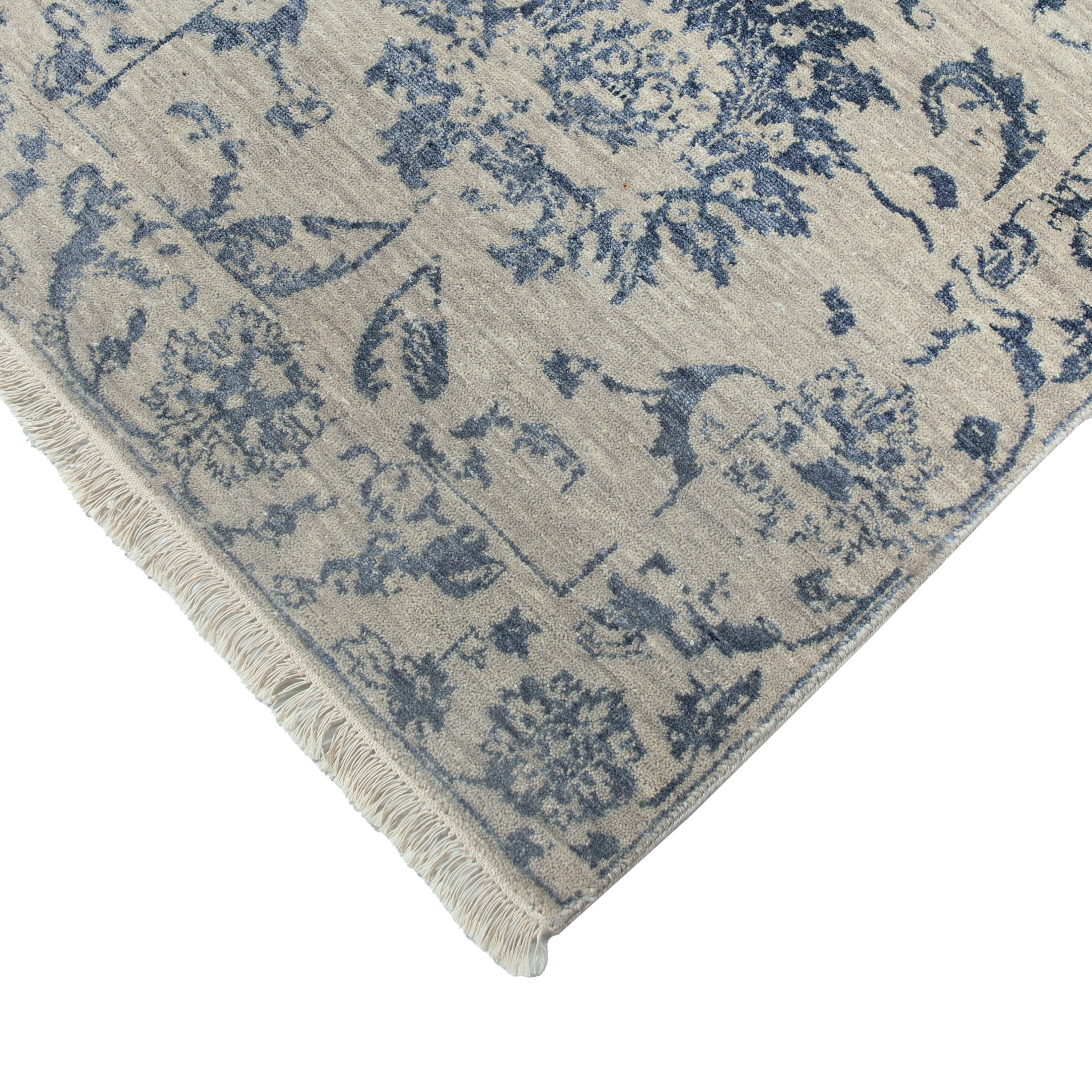 Blue Transitional Wool Art Silk Blend Runner - Thumbnail 3