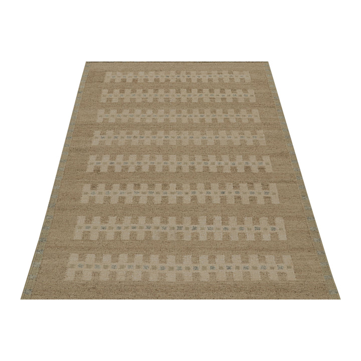 Beige Swedish Inspired Wool Flatweave Rug - 6'2" x 9'