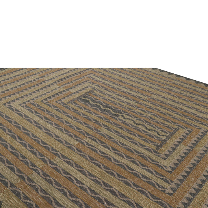 Brown Swedish Inspired Wool Flatweave Rug - 9'2" x 12'2"